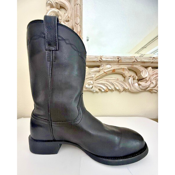 VINTAGE ARIAT 35501 Heritage Roper Black Leather Cowboy Western Mens Boot 9 EE - Picture 7 of 16